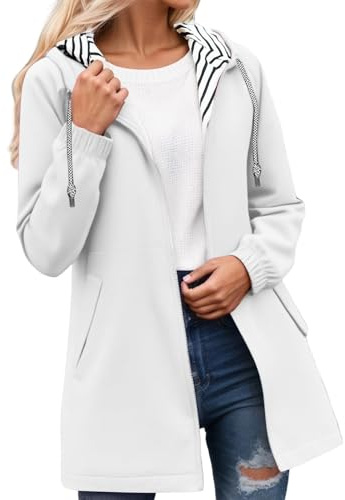 Veste Imperméable Femme Manteau Long Imperméable Trench Capuche À La Mode Coupe Vent Couleur Unie avec Zippé Veste De Sport Pluie D'extérieur Vetement Grande Taille