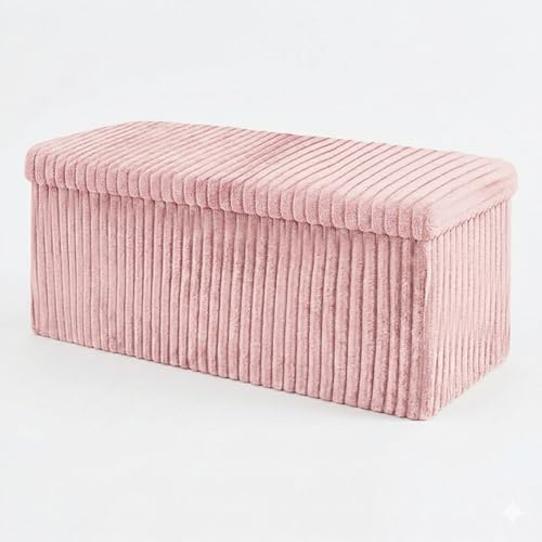 Dolce Vari Foldable Ribbed Storage Bench – Soft Fabric Ottoman for Bedroom, Living Room & Entryway (Pink, Large)