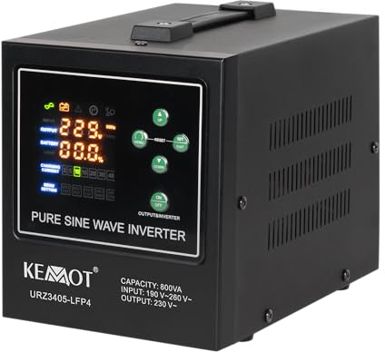 KEMOT Notfallnetzteil PROsinus-800-LFP4 Wechselrichter mit Clean Sinuslauf und Ladefunktion 12V 230V 800VA/500W