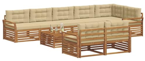 vidaXL Outdoor-Sofagarnitur mit Kissen 9 pcs Natur und Beige, Garten, modernes Sofa für draußen, schicke Lounge-Möbel, haltbar und bequem für Deine Terrasse