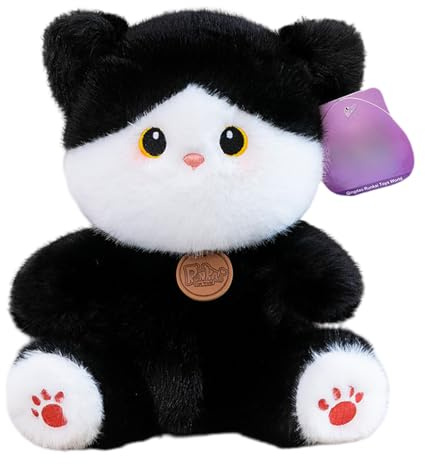 JORCEDI Katze Kuscheltier, Niedliche Cartoons Sitzende Katze Plüschtier, Weiches Flauschiges Stofftier für Kinder, Geschenk für Kuscheln & Spielen (15 cm,Schwarz)