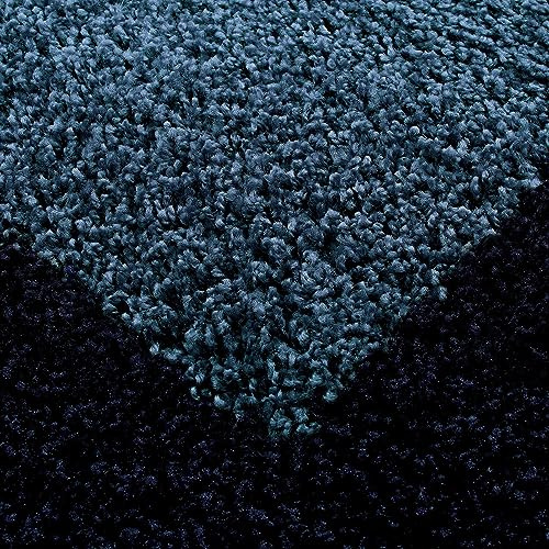 KADIMA DESIGN Hochflor Shaggy Teppich Umrandung Elegant Weich Kuschelig Angenehm Waschbar Strapazierfähig Hochwertig 30mm Flor Rund Marineblau 120x120 cm Schlafzimmer Esszimmer | RHEIN