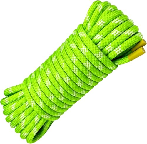 YIUBCZOQI 60m Cuerda Estática de Escalada 10mm para Montañismo, UIAA | Nylon de alta resistencia, resistente a la abrasión y UV, verde fluorescente, para rescate y actividades al aire libre
