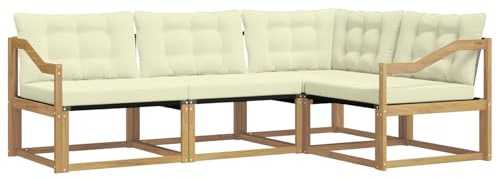 vidaXL Outdoor-Sofagarnitur mit Kissen 4 pcs Weiß und Creme, Garten Loungeset, modernes Outdoor Sofa, langlebige Möbel, stylische Terassen-Sitzgelegenheiten, ideal zum Entspannen