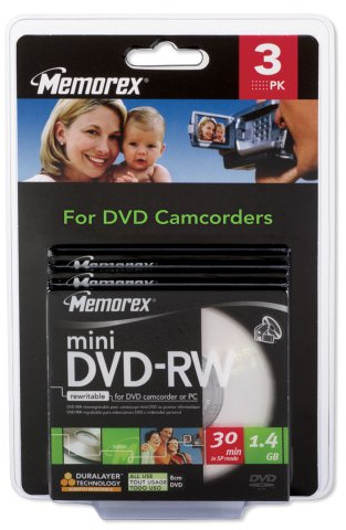 Memorex Mini DVD-RW Lot de 3 DVD RW Vierges, 1,4 Go, DVD-RW, 30 Min