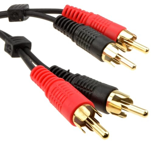 kenable RCA Phono Cable Stereo Audio Lead Twin Gold Plated Plugs Black 1.2m