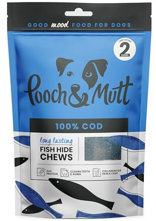 Pooch & Mutt - Cod Hide Chew Treat, Long Lasting Fish Hide Chews for Reward, 90g (2 chews)