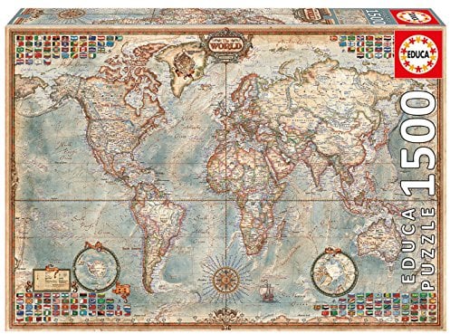 Educa Borrás 16005 Educa Borras Map of The World 1500 Piece Jigsaw Puzzle, Multicoloured