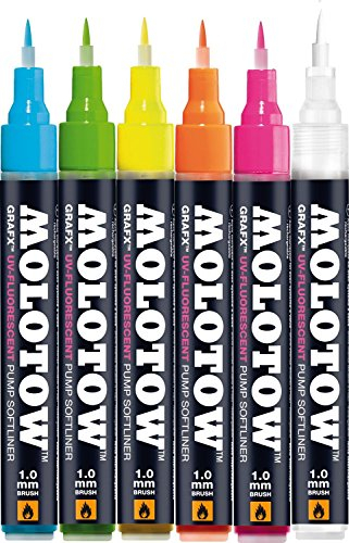 Molotow Grafx UV-Fluorescent Pump Softliner (Basic-Set 1, mit fluoreszierender Spezialtinte) 6 Stück