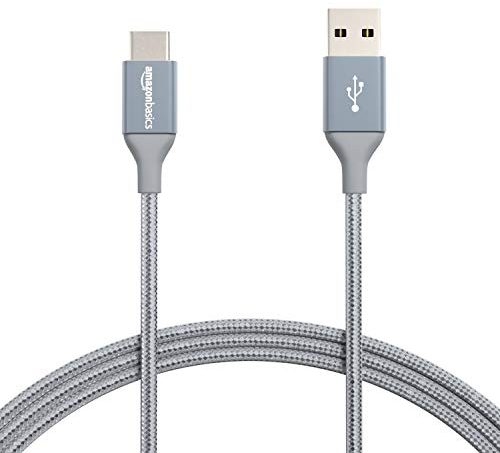 Amazon Basics USB-C to USB-A 2.0 Fast Charger Cable, Nylon Braided Cord, 480Mbps Speed, USB-IF Certified, for Apple iPhone 16/15, iPad, Samsung Galaxy, Tablets, Laptops, 1.82 m, Dark Grey