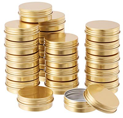 BENECREAT 30 Stücke 30 ml Aluminium Zinn Gläser, Runde Aluminium Blechdosen Kosmetische Behälter mit Schraubdeckel Deckel für DIY Handwerk Salve Kerze Reise Lagerung-Golden