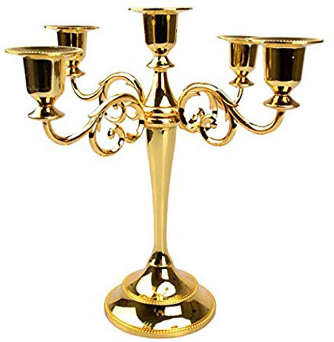 Levoberg Kerzenständer Gold 5-armig, kerzenleuchter Silber aus Metall 36cm Höhe Leuchter Kandelaber für Home Hochzeit Weihnachtsfeier Dekoration