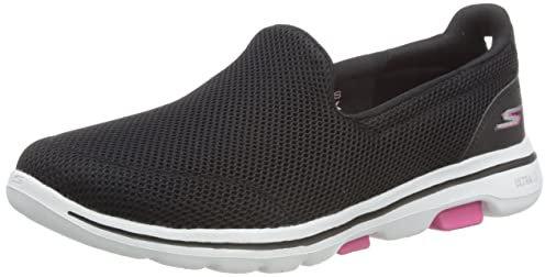 Skechers Women's GO Walk 5 Slip On Trainers, Black Textile Hot Pink Trim, 4 UK