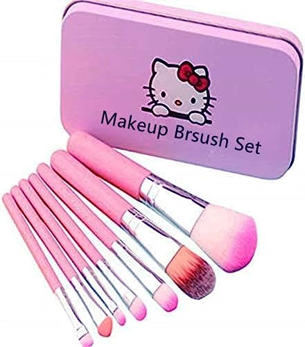 Lot de 7 pinceaux de maquillage pour enfants, fond de teint, sourcils, eyeliner, pinceaux anti-cernes pour enfants, filles – Rose