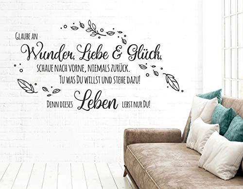 tjapalo® pkm489 wandtattoo glaube an wunder liebe und glück Wandtattoo Wohnzimmer Spruch Wandsticker Glaube Wandaufkleber sprüche, Farbe: Schwarz, Größe: B100xH48cm