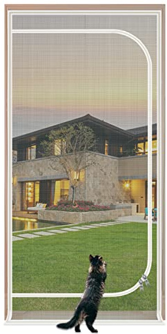 QWR Reinforced Cat Screen Door,Fits Door Opening Size 32''x 80'',Thickened Cat Proof Screen Door Mesh with Zipper Closure for Living Room,Kitchen,Bedroom.