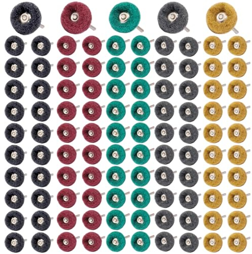 BRESUCNY 100 Stück 25mm Schleifscheiben Polierscheiben für Dremel | 3 mm (1/8) Schaft, inkl zum Schleifen und Polieren von Metall, Holz, Radnaben