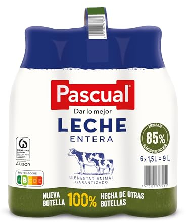 Leche Pascual - Leche Entera - Bienestar Animal - Pack 6 x 1,5L - Ideal para niños y adultos, Producto Natural y Saludable