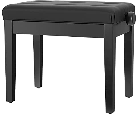 Classic Cantabile Pianobank Modell D - Hochwertige Pianobank - Schwarzes Polster aus Kunstleder mit Kapitonierung - Höhenverstellbar von 47,5-55,5 cm - 4-fache Kreuz-Mechanik - Schwarz Matt