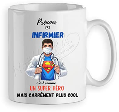 Mug/tasse infirmier super héro personnalisée avec un prénom - cadeau infirmier personnalisé