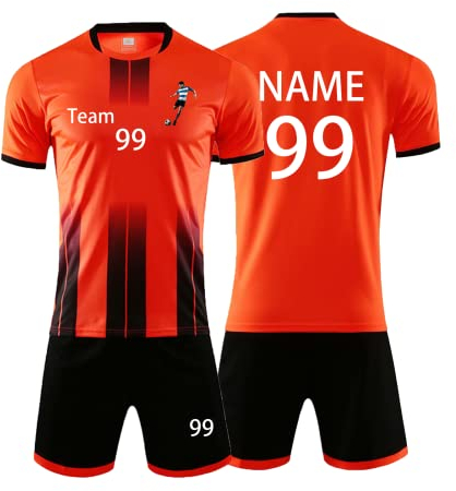 Personifizieren Fussball Trikot Kinder Erwachsene Hemd & Kurze Set mit Nummer Name Team Logo Fußball Trikot (Orange)