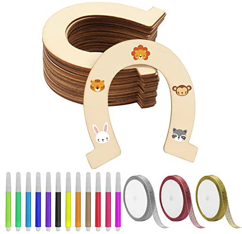 51Stück Hufeisen Holz Hufeisen Kindergeburtstag Hufeisen Form unvollendete Holz Pferde Geburtstagsdeko DIY Holz Basteln für Kinder Mädchen Junge Party Handwerk Hochzeiten