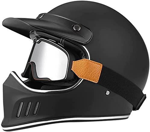 Motorrad-Integralhelm, Motorrad-Offroad-Crosshelme, Full-Face-Set, Herren- Und Damen-Motorradhelm Mit Visier, Dunkler Retro-Stil, DOT/ECE-Zertifiziert A,M (57-58CM)