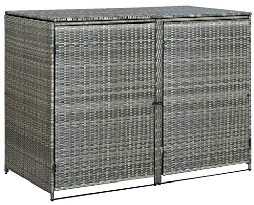 KOIECETA Mülltonnenbox für 2 Tonnen Mülltonne Müllbox Mülltonnenverkleidung Doppelbox Müllcontainer Gerätebox Poly Rattan Anthrazit 148x77x111cm