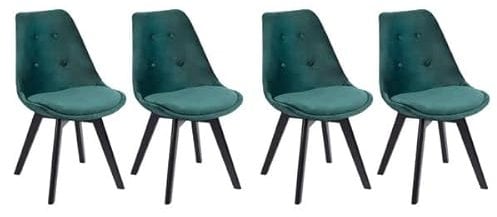 Happy Garden Lot de 4 chaises de Salle à Manger Nora Velours Vert avec Coussin, chaises de Cuisine, chaises rembourrées, Pieds Noirs en Bois de hêtre Massif