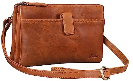 Benthill Leder Umhängetasche - Reisebrieftasche aus echtem Rindsleder - Schultertasche mit Reißverschluss - Oragnizer/Ledertasche - Herren/Damen, Farbe:Braun