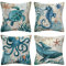OCEUMACO Leinen Kissenbezug 40x40 Meer Tiere Kissenhülle 4er Set Quadratisch Sofakissen Dekokissen Bezug für Couch Sofa Maritim Kissen Kissenbezüge Outdoor Deko Zierkissen Couchkissen - Blau