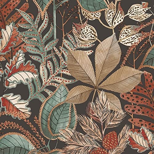 Belgravia Decor Eden Leaf Botanical Wallpaper Charcoal/Multi 3780