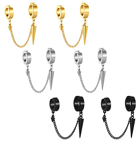 Cupimatch 4 Paare Edelstahl Ohrstecker ohne Ohrloch Tricolor Ohrclips Creolen Piercing Ohrschmuck Ohrringe für Damen und Herren,Schwarz Gold Silber Blau
