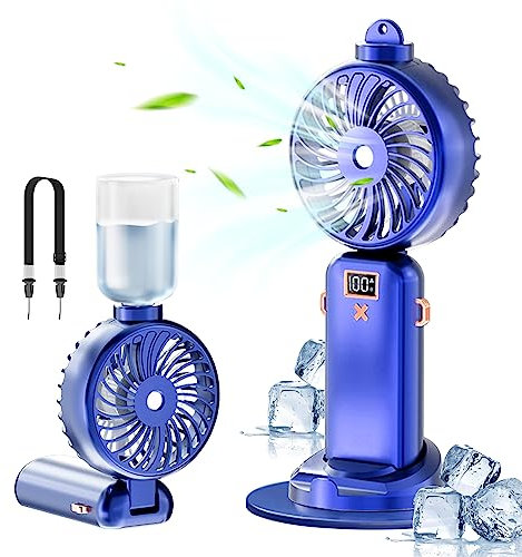 Ventilatore Portatile Usb Ricaricabile Con Nebulizzatore, Ventilatore Portatile A Batteria Potente Silenzioso Piccolo, Mini Ventilatore A Mano, Per Estate Ufficio Tavolo Campeggio (Viola 5000mAh)