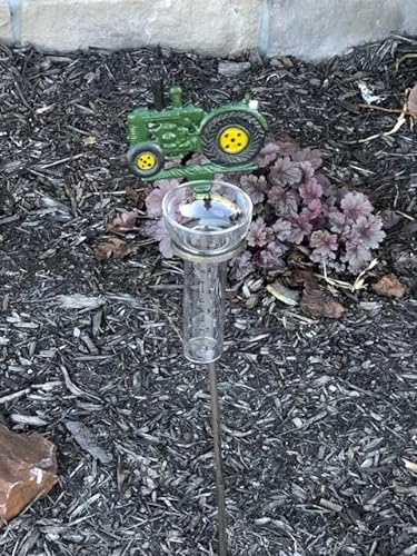 Midwest Craft House Rain Gauge - Cast Iron Figure With Glass Tube, 5x4x31 inches, Green & Yellow, Garden Style