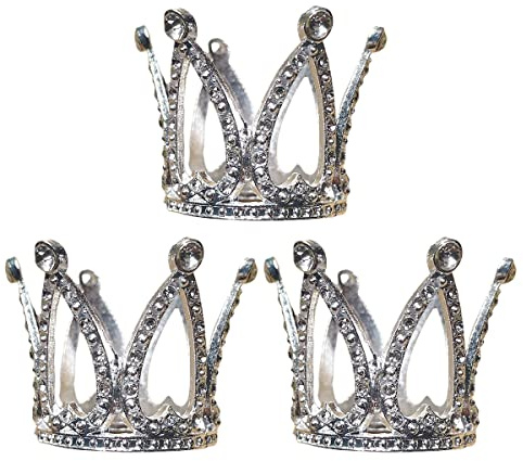 Kronen-Tortenaufsatz, 3 Stück Kronendekoration, Strass-Kuchendekoration, Mini-Kristall-Tiara, Cupcake-Dekorationen für Babyparty, Geburtstag, Hochzeit, Party (Silber)