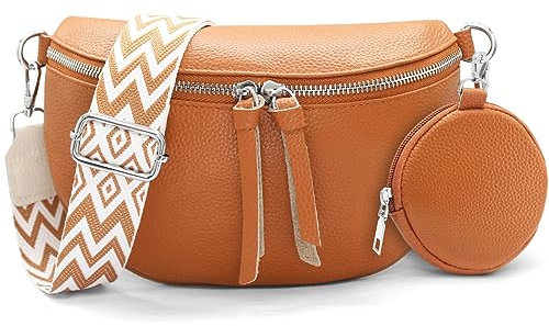 HNOOM Sac Banane Femme Chic Cuir Sac bandoulière Petit Sac a Main bandoulieres avec Porte Monnaie , Pochette Telephone Portable avec Large Sangle Réglable et Amovible (Marron)