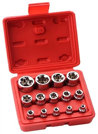 Funfob Juego Llaves Vaso E-TORX 14 Piezas Juego Llaves Vaso Torx Hembra Premium, Juego Llaves Vaso Estrella, Juego Llaves Vaso Torx, Juego Llaves Vaso Torx Externas