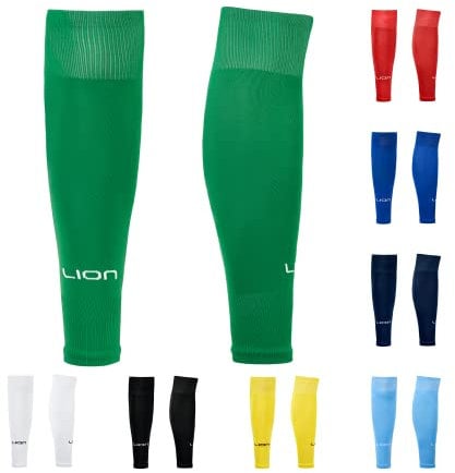 LION SPORTSWEAR Kids/Youth Football Sock Sleeves To Accompany Grip Socks - Fits Over Calf/Shin Pads - Variety Of Colors To Match Your Team Kit (Green)