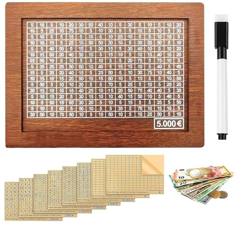 Spardose Holz,Retro Sparbüchse Aufbewahrungsbox, Sparbox, Sparschwein mit Marker, Wiederverwendbare Spardose Mit Sparziel €500 €1,000 €2,000 €3,000 €5,000 €10,000 Euro (8 Stück)