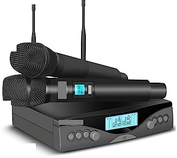 EBAYTV Micrófonos Inalámbricos Micrófono inalámbrico G-Mark G320AM Profesional UHF 2 Canales Micrófono de Mano Frecuencia automática Ajustable 100M