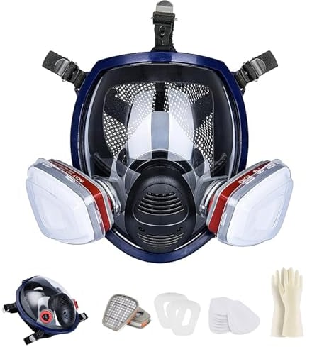 Sumeber Atemschutzmaske Vollmaske wiederverwendbar 16 in 1 mit Filter Anti-Beschlag Anti-Gas Anti-Staub Maske Gasmaske Ideal für Lackieren/Holzarbeiten/Bau/Schleifen/Sprühen (2 Schnittstellen)