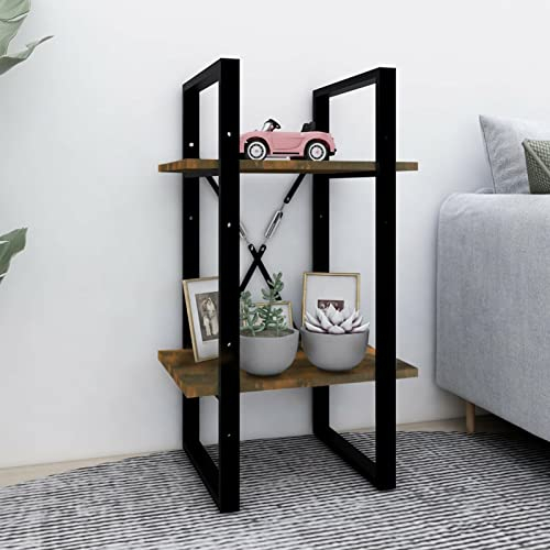 TANZEM Bücherregal 2 Fächer, Raumteiler Regal, Standregal, Bookcase, Bücherwand, Büroregal, Regalbrett, Räuchereiche 40x30x70 cm Holzwerkstoff