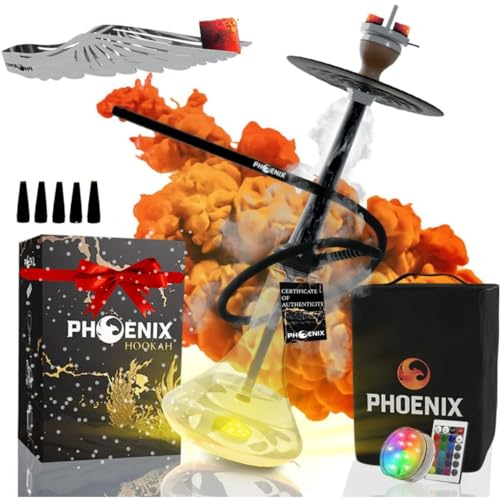 Pack Cachimbas Shisha Buenas 50cm Acero Inoxidable, Resina Negro - Hookah Portatil Boquillas cachimba, Cazoleta Cachimba, Gestor de Calor Shisha, Manguera Cachimba, Pinza, LED Sin Pilas