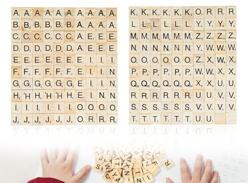KAPSING Confezione da 200 lettere in legno, lettere dell'alfabeto in legno, lettere di scarabeo, puzzle in legno dalla A alla Z, per bambini, lettere per giocare, educazione dei bambini, giocattoli