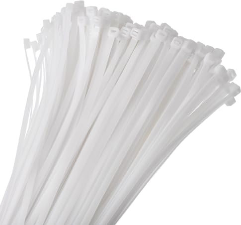 sourcing map 250 fascette stringicavo autobloccanti lunghe in nylon da 300 mm, 24 kg, 8 mm, per la gestione dei cavi, colore: bianco