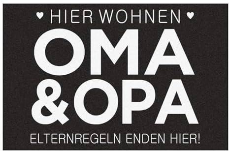 Geschenke.de Personalisierte Fußmatte Elternregeln Enden Hier 40x60 schwarz – Geschenk für Oma & Opa – Rutschhemmend – Geschenkidee für Großeltern – für Innen & Außen – Velour Filz