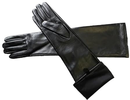 Lange Lederhandschuhe für Damen, Schaffell, dünn, über Ellenbogen, langes Fleecefutter, warme Winterhandschuhe, Schwarzer Touchscreen1, 9