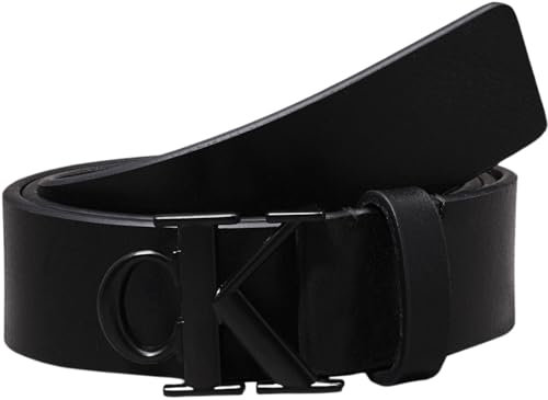 Calvin Klein Herren Gürtel Round Mono Plaque Leather Belt aus Leder, Schwarz (Black/Black), 105 cm