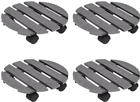 Chaduof Chariots à Plantes 4 pcs Gris Ø30x7,5 cm WPC,Panier A Roulette Cuisine,Casiers Et Supports De Cuisine